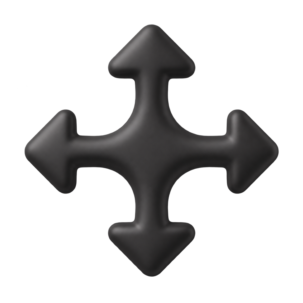 Four arrows pointing up, down, left and right in an illustration of multidirectional stretch.