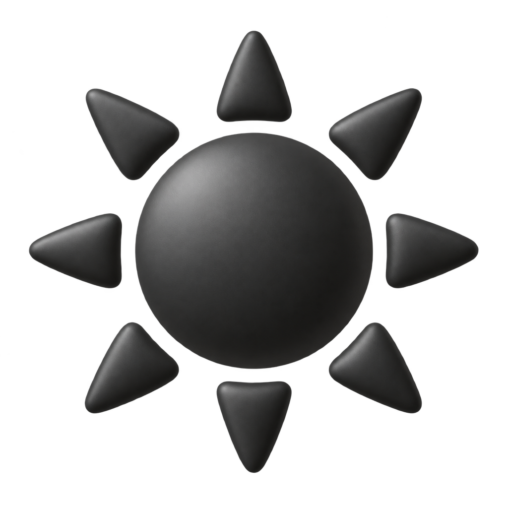 Dark grey sun icon with pointed rays.