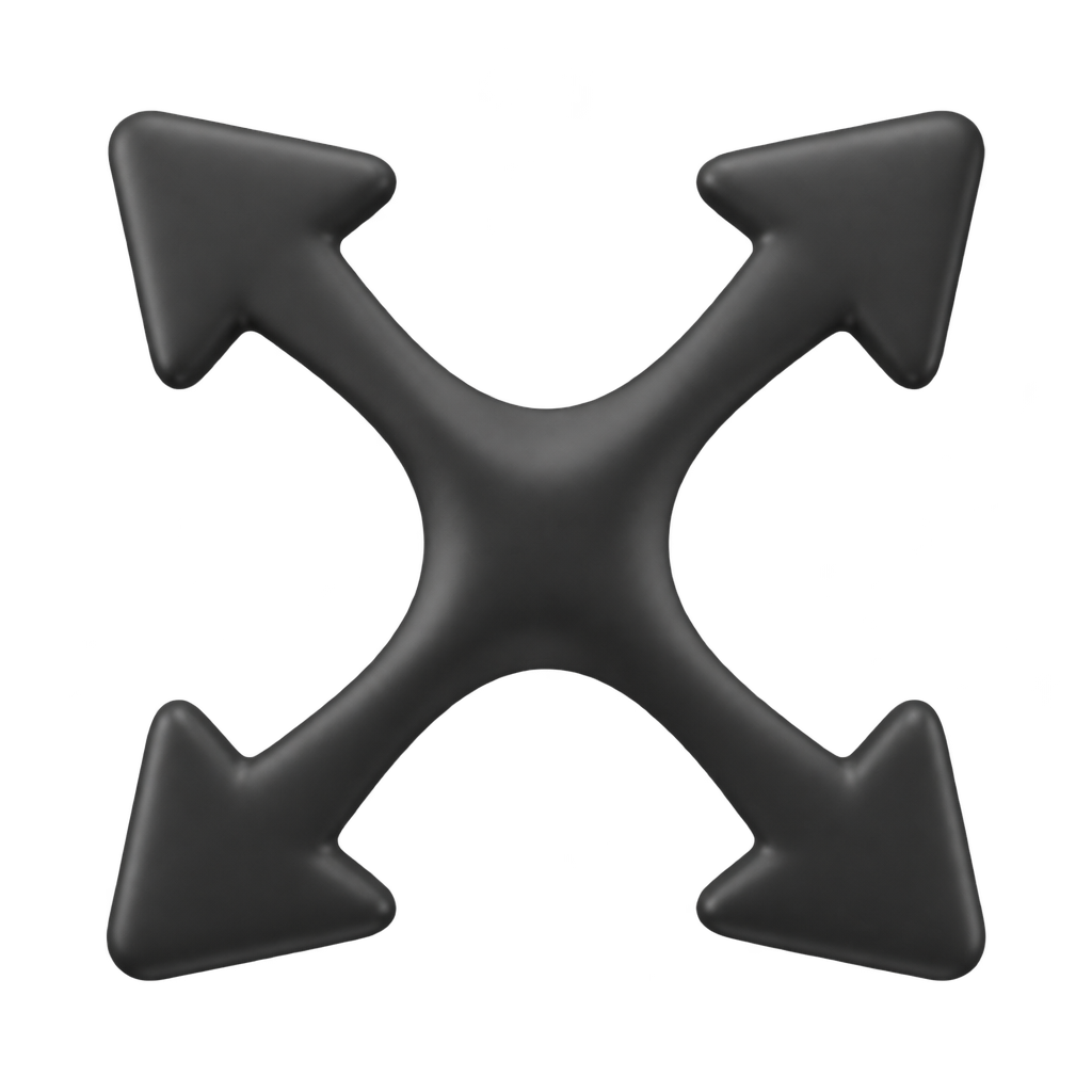 Four dark grey arrows pointing diagonally outward in an illustration of stretch.