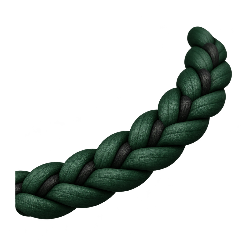 Illustration of dark green braided rope.