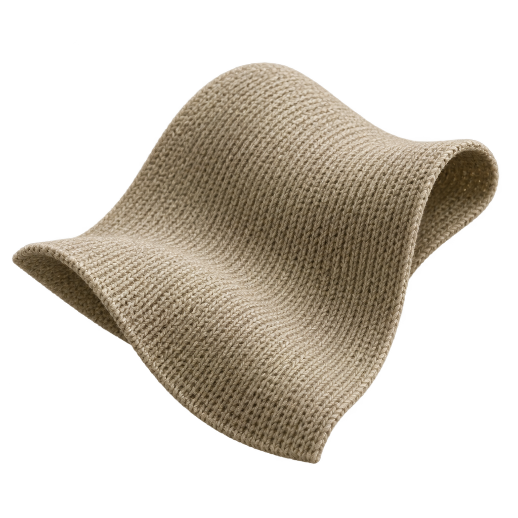 Illustration of a folded beige knitted swatch.