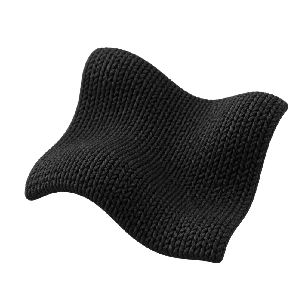 Illustration of a folded black knitted fabric swatch.
