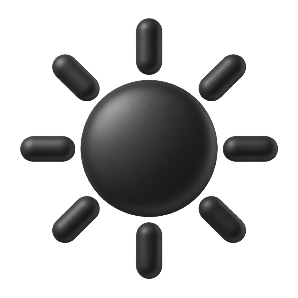 Dark grey sun icon with rounded rays.