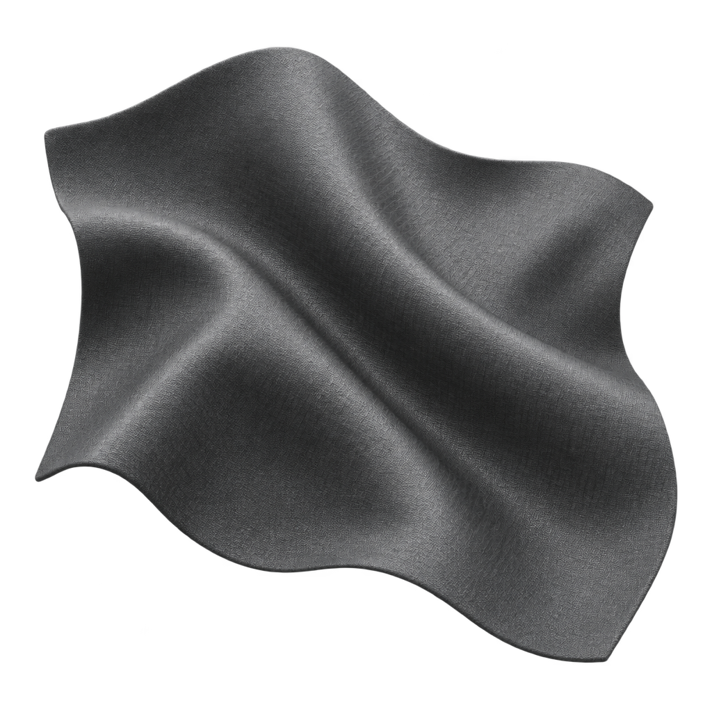 Illustration of a softly folded charcoal fabric swatch.