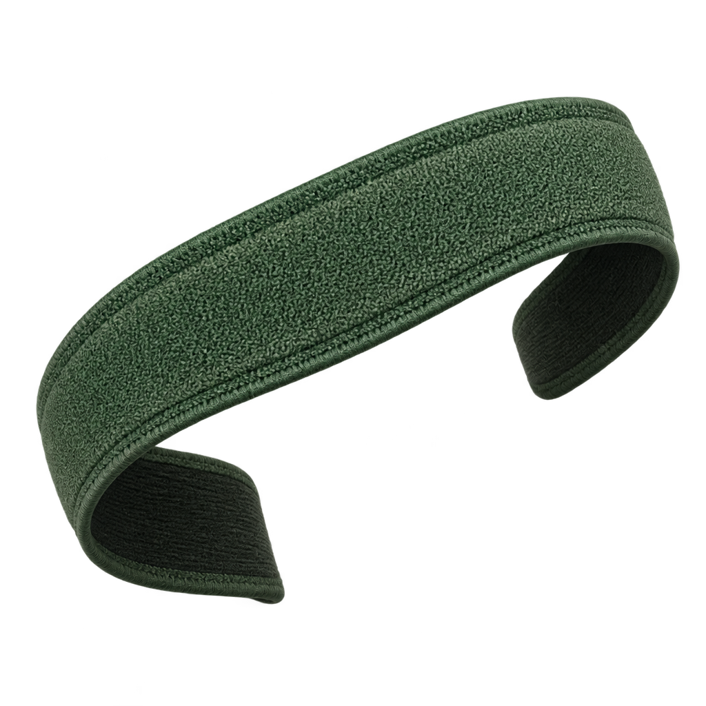 Illustration of a curved green textured fabric band.