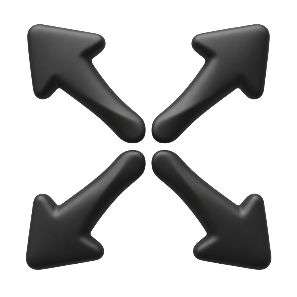 Four black arrows pointing diagonally outward from the center.