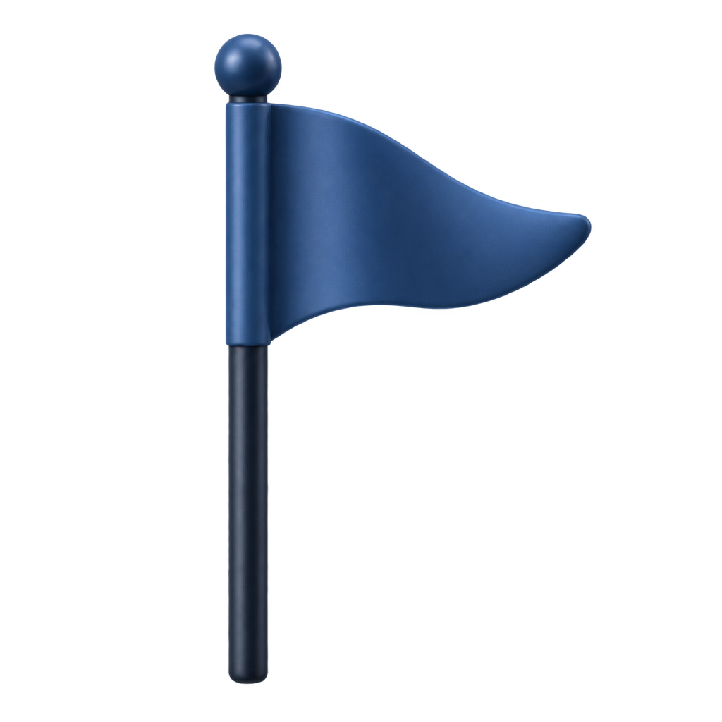 Blue golf flag on a pole against a black background.