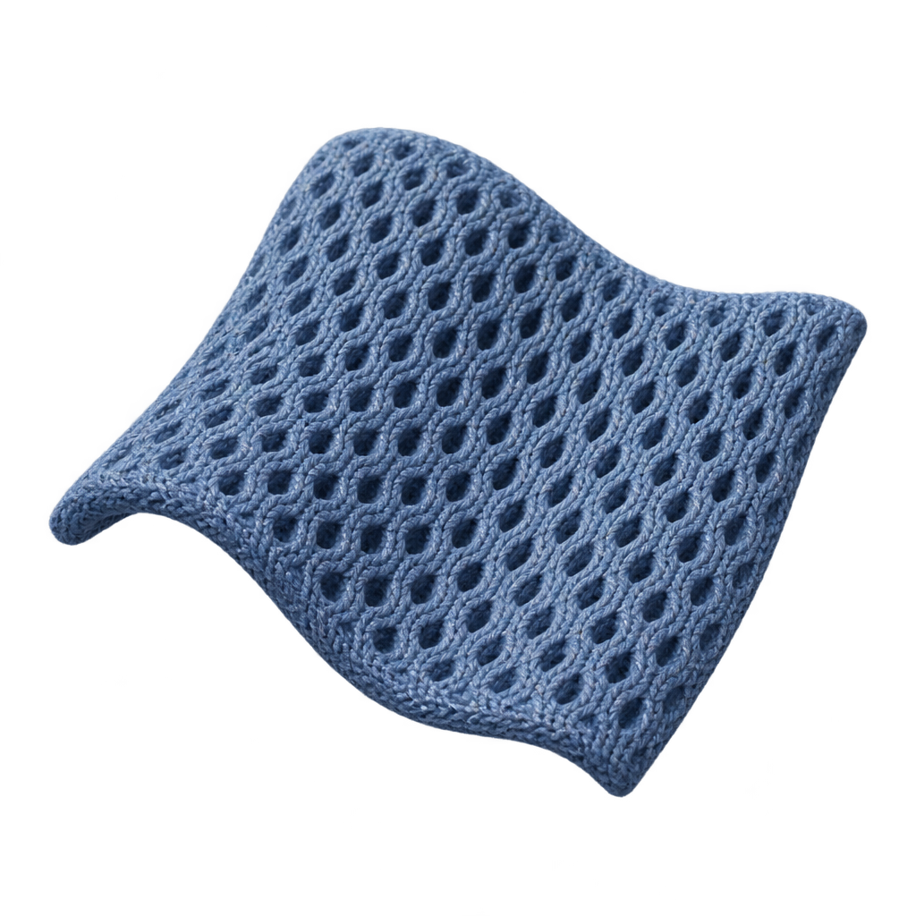Illustration of a blue perforated mesh swatch.