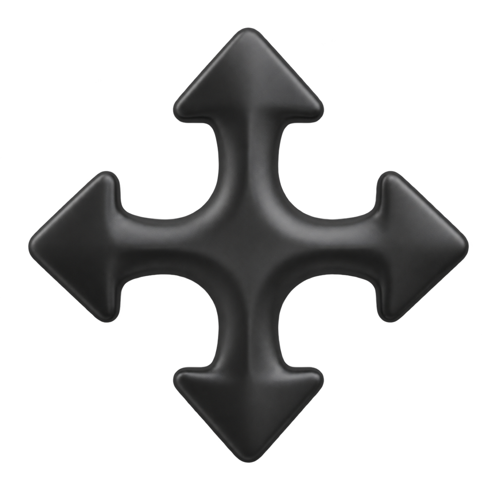 Four dark arrows pointing up, down, left and right in an illustration of multidirectional stretch.