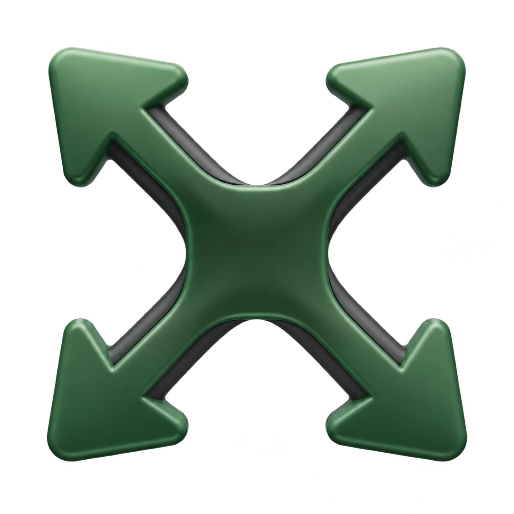 Four green diagonal arrows pointing outward in an illustration of stretch.
