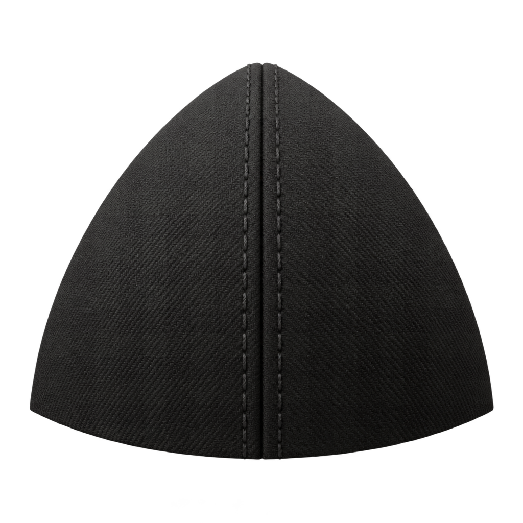 Illustration of a stitched seam between black cap panels.