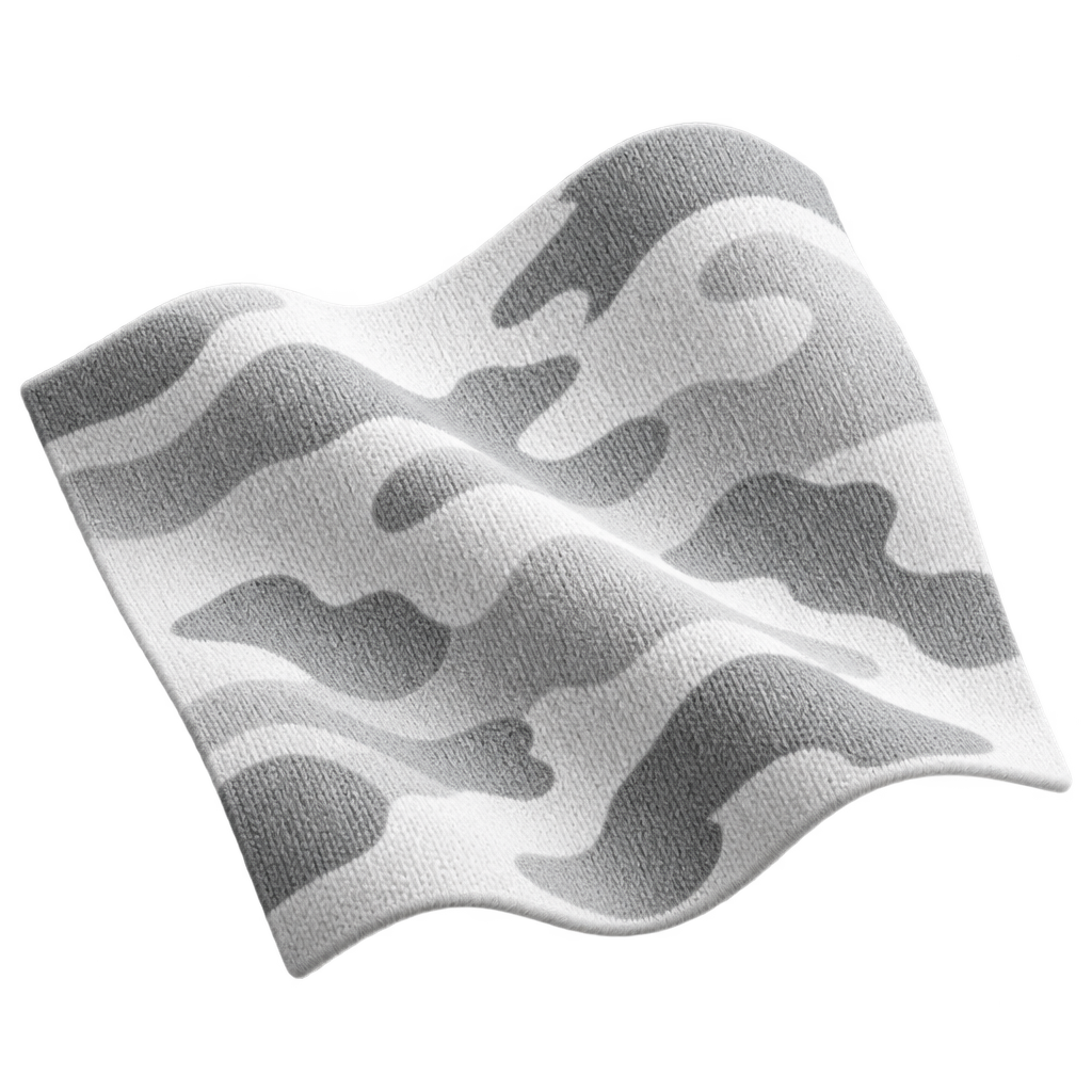 Illustration of a white and grey camouflage fabric swatch.