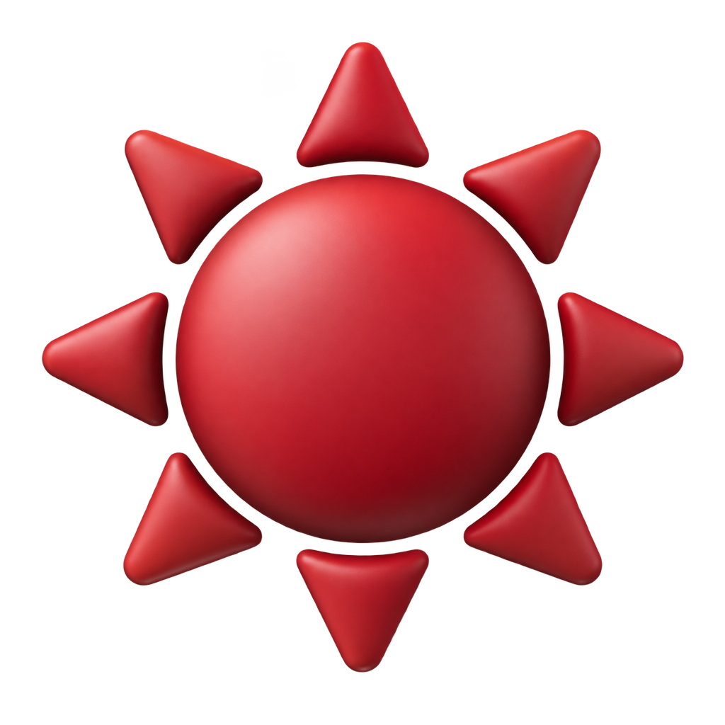Red sun icon with pointed rays.