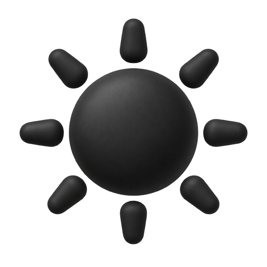 Black sun icon with rounded rays.