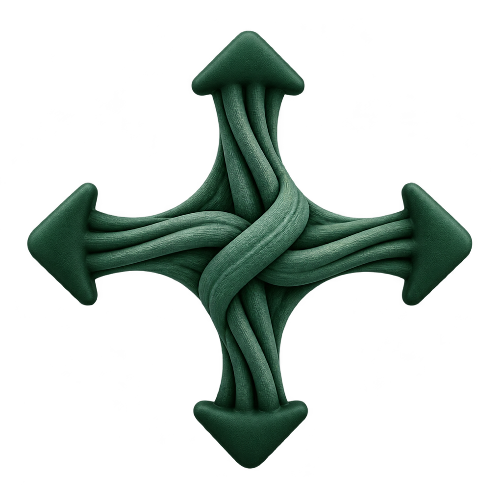 Four green arrows with interwoven textured stems.