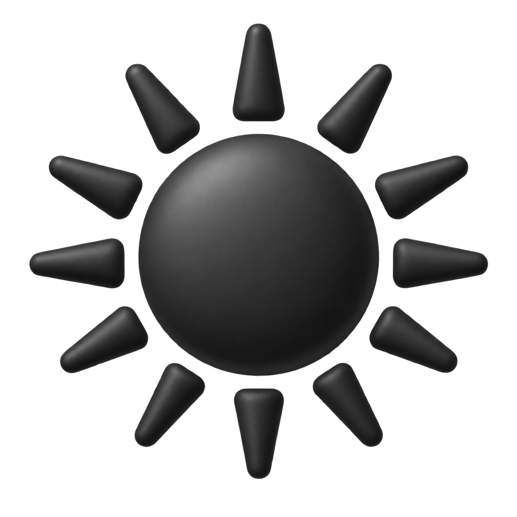 Black sun icon with pointed rays.
