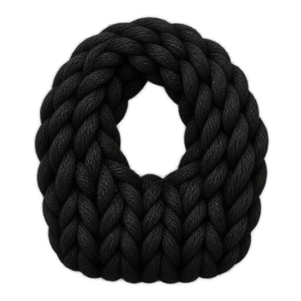 Illustration of black knitted strands forming a thick loop.