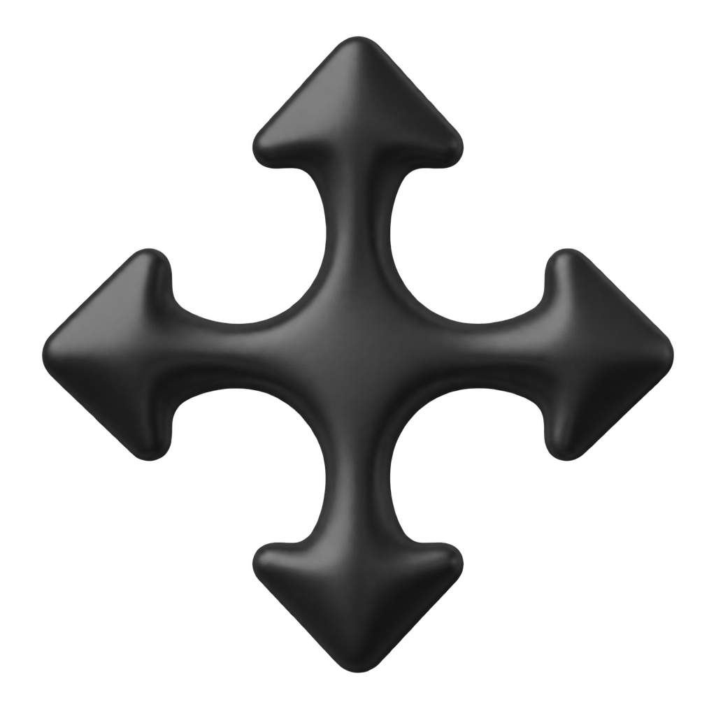 Four black arrows pointing up, down, left and right.