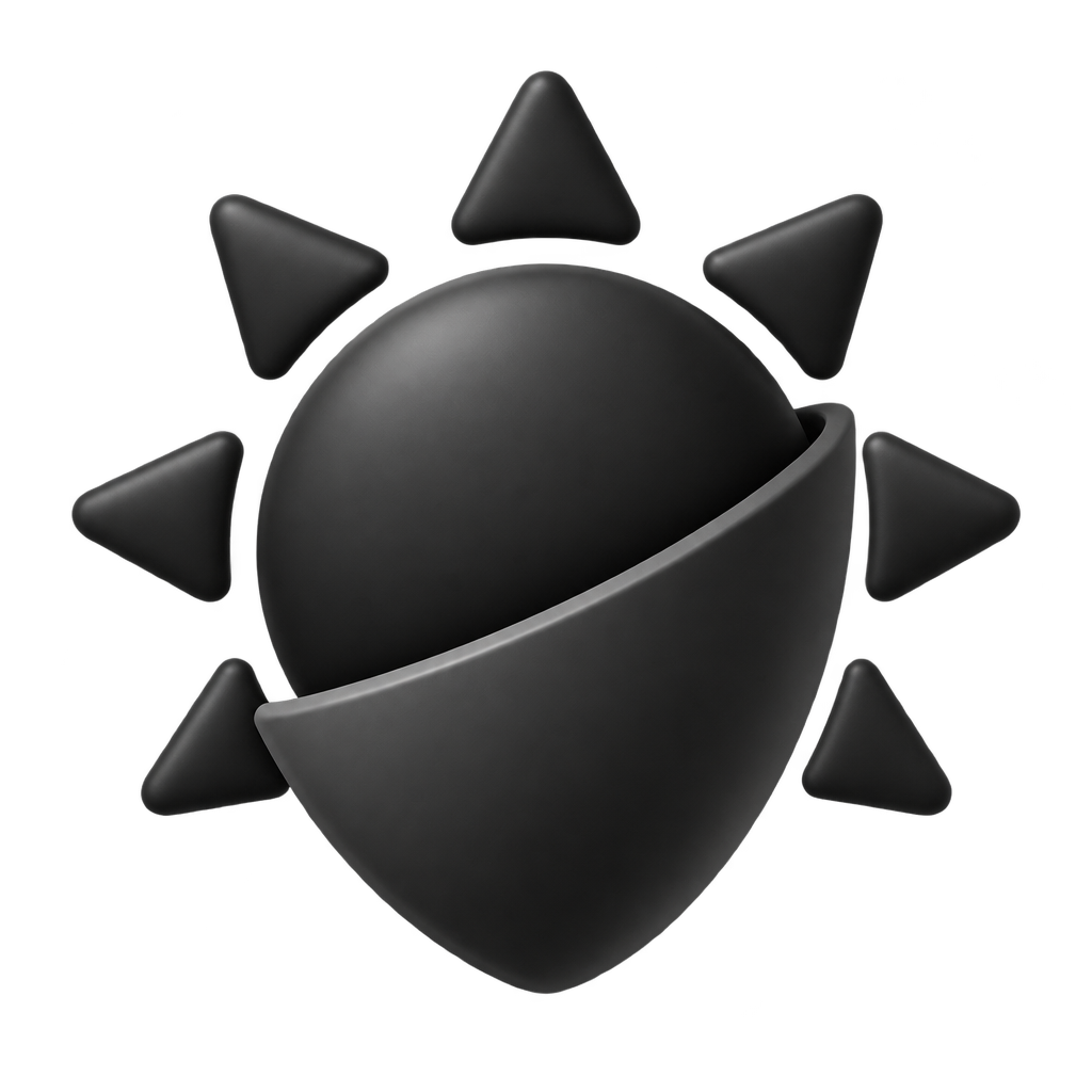 Dark sun icon crossed by a curved band.