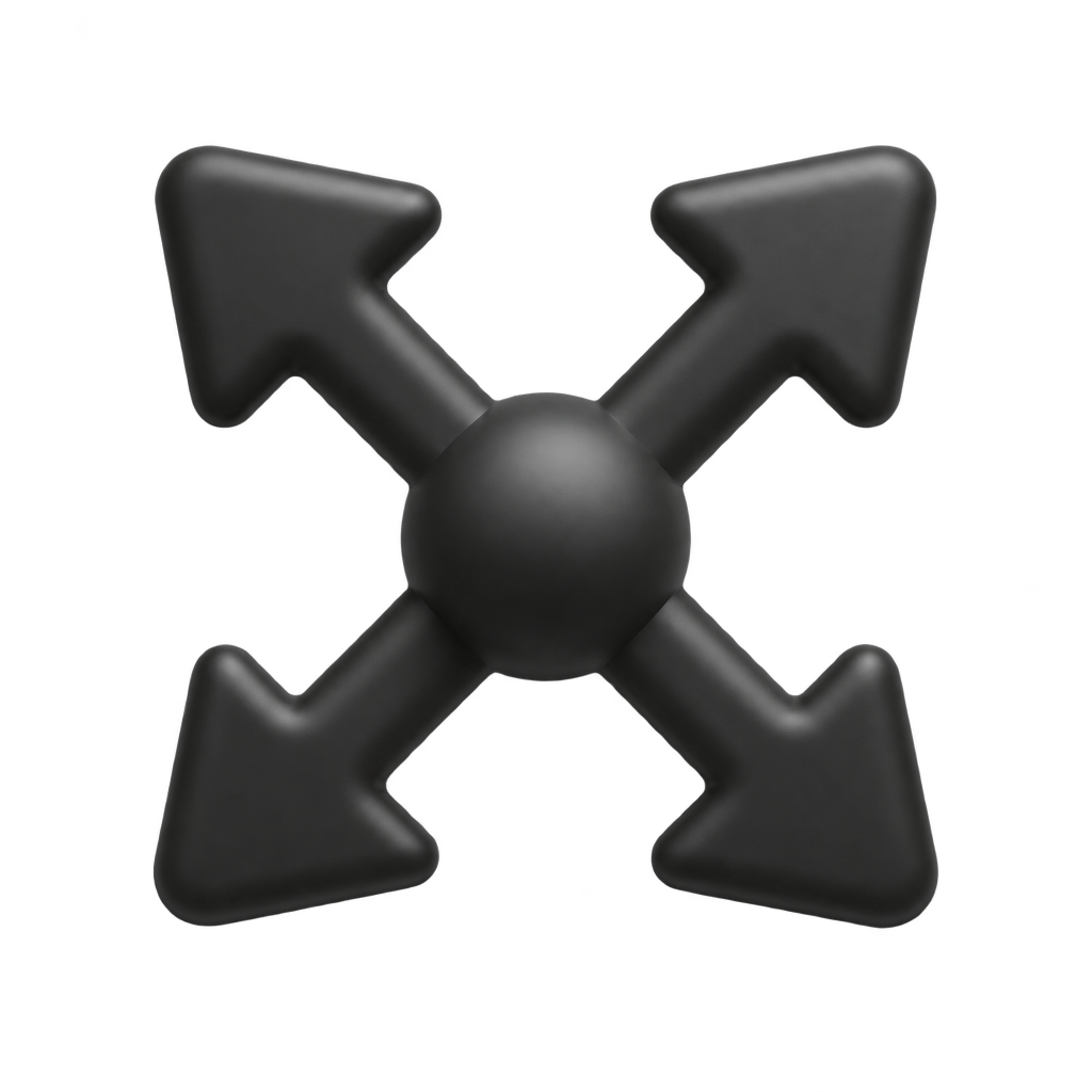 Four grey arrows pointing diagonally outward from a circular center in an illustration of stretch.