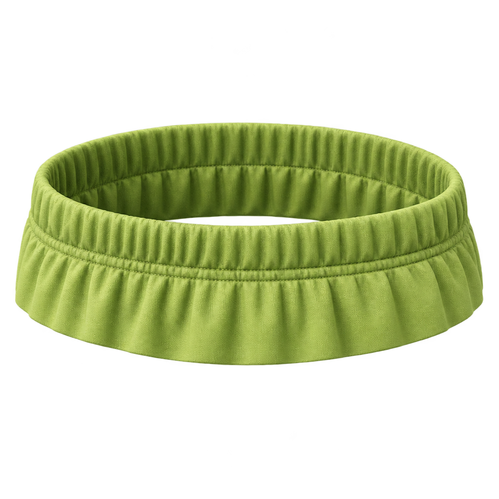 Illustration of a gathered green elastic waistband forming a ring.