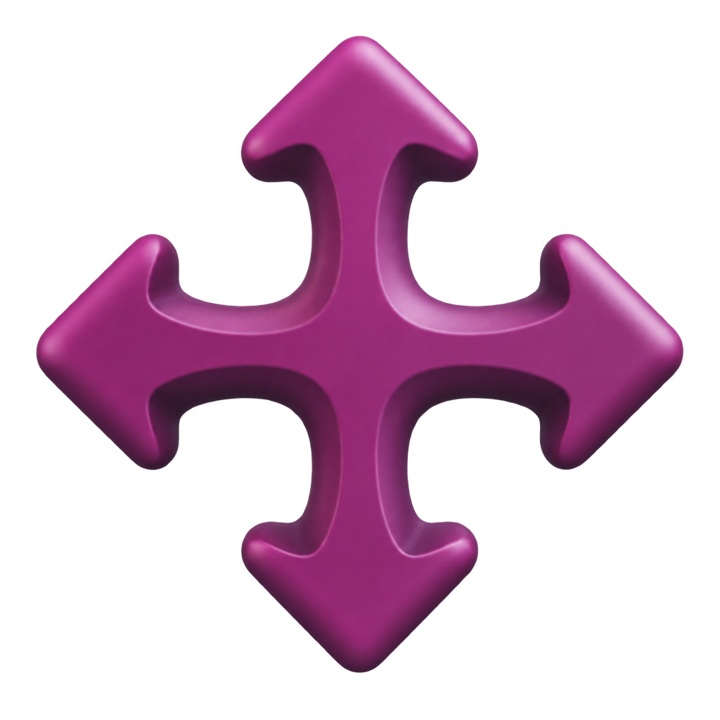 Four purple arrows pointing up, down, left and right.