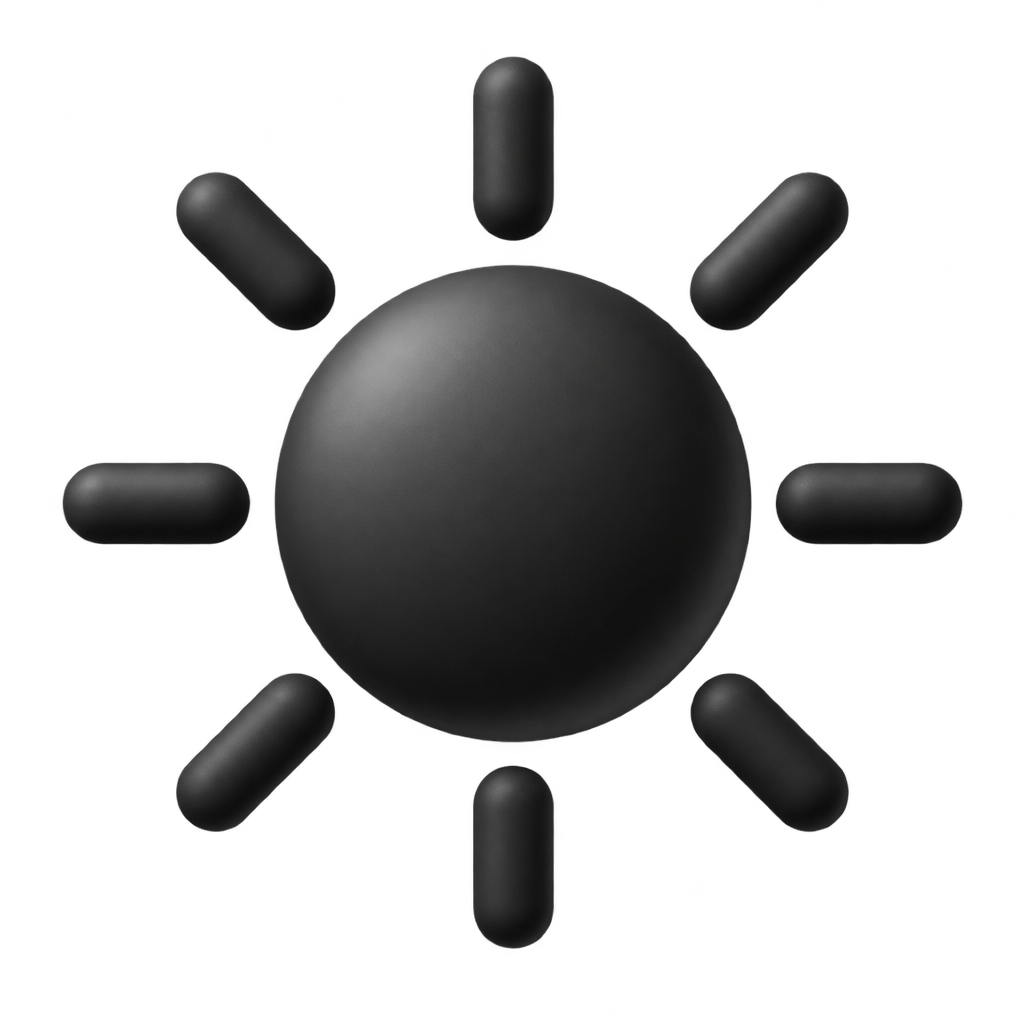 Black sun icon with rounded rays.