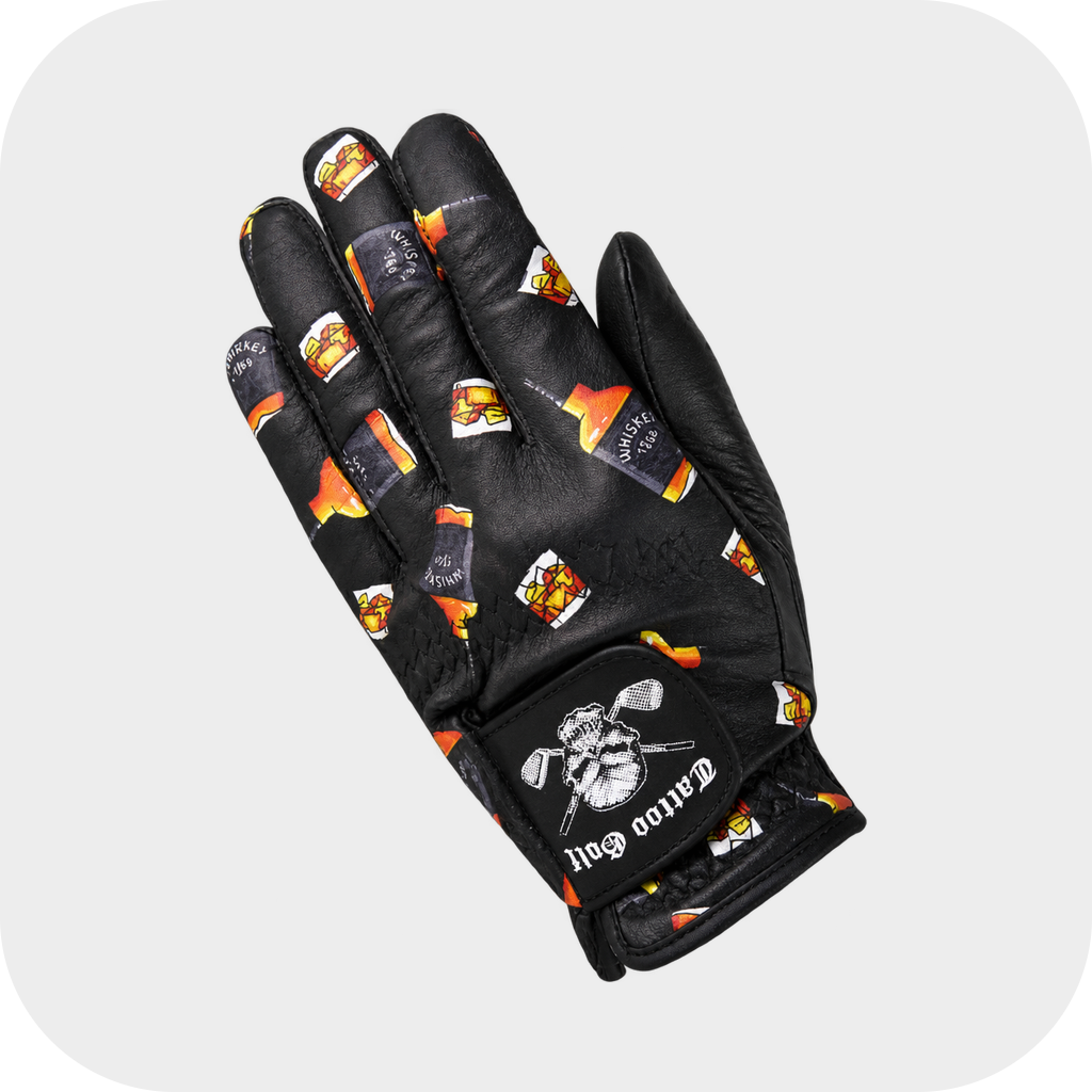 Black drink-print glove displayed on white.