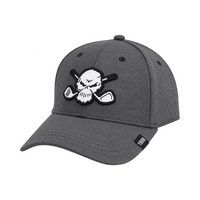 Charcoal-grey skull-patch cap displayed on white.