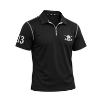 Black quarter-zip golf polo with white details displayed on white.