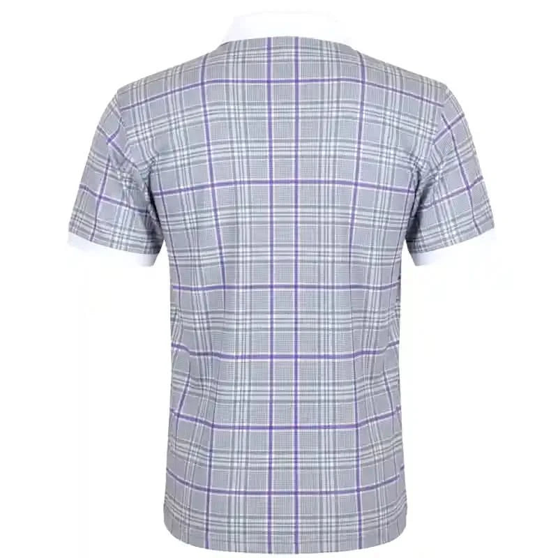 Plaid patterned purple golf polo shirt with skull design