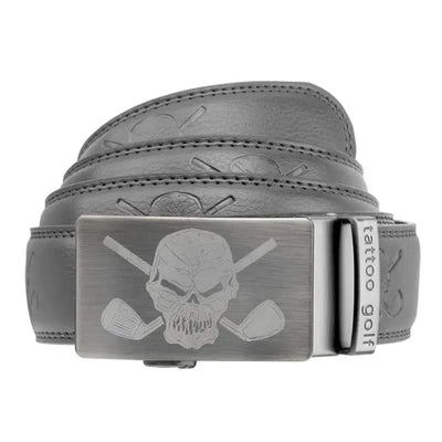 grey leather ratchet golf belt