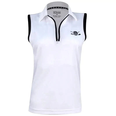 ladies sleeveless golf polo in white