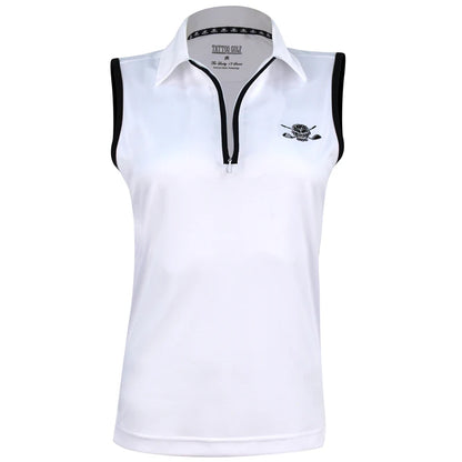 ladies sleeveless golf polo in white