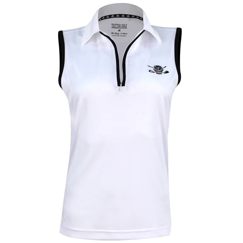 ladies sleeveless golf polo in white