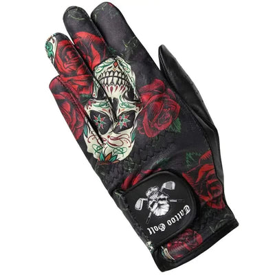 Cabretta Leather men's golf Glove with skull and rose design