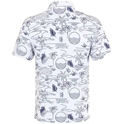 White polo golf shirt with aloha pattern 