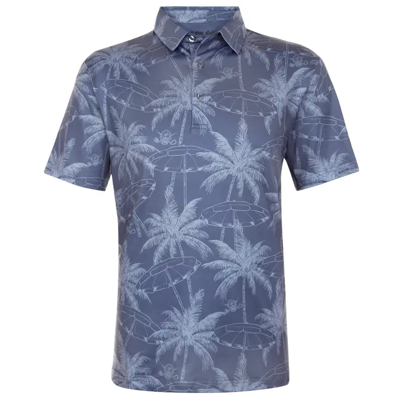 grey Hawaiian golf shirt with skulls 