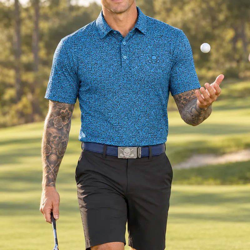 Summertime Cool-Stretch Golf Outfit - Blue/Black/Blue