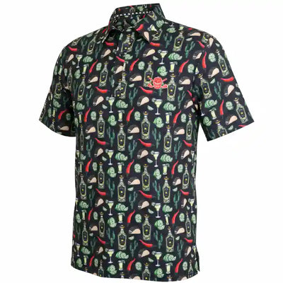 Tacos & Tequila Cool-Stretch Men's Golf Shirt - Black