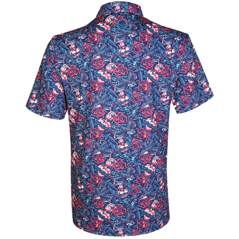 Tattoo Guns & Roses Cool-Stretch Men's Golf Shirt (Multicolor) - Price Slashed!