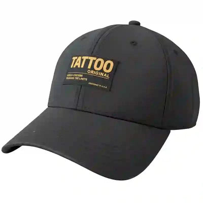 Tattoo Golf Original performance golf hat in black, with a yellow Tattoo Original logo.
