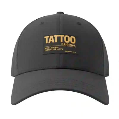 Black golf cap with yellow text 