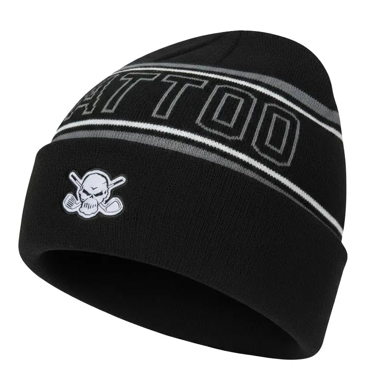 Black golf beanie with 'Tattoo' text and skull tattoo logo