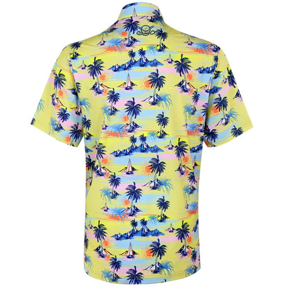 Colorful vintage tropical patterned golf shirt 