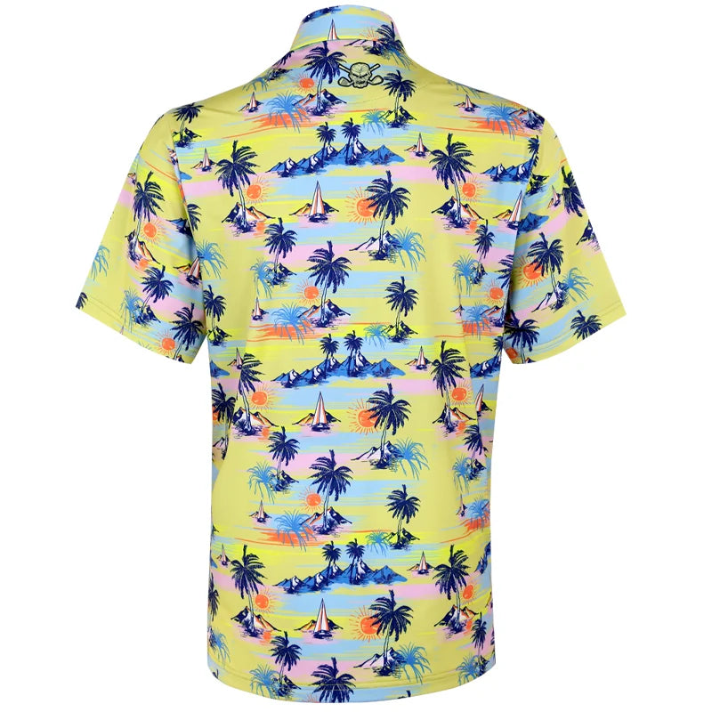 Colorful vintage tropical patterned golf shirt 