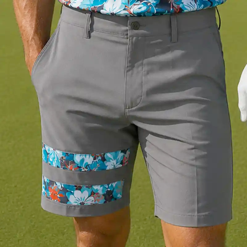 Gray golf shorts with floral accents